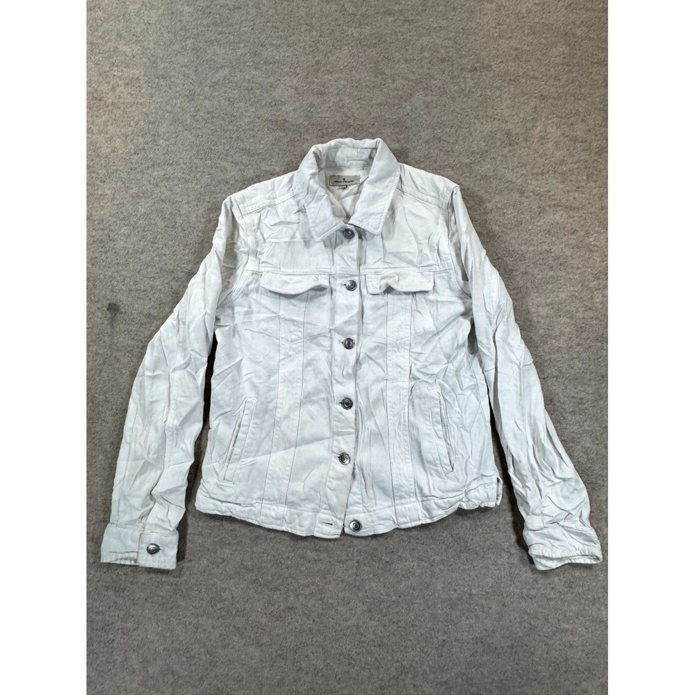 Thread & Supply Trucker Jacket Women XS White Chest Pockets Classic Button Front
